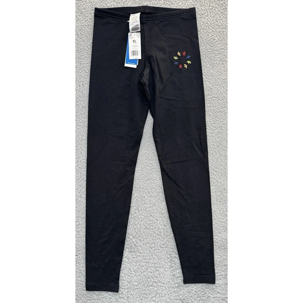 NEW Adidas Originals Leggings Girls XL 14-15Y Black Trefoil Logo HE4777